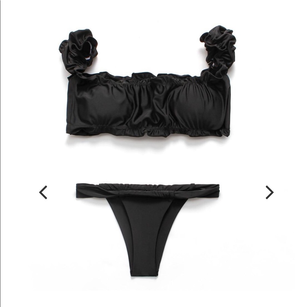Black ruffle sleeve bikini haute swimwear